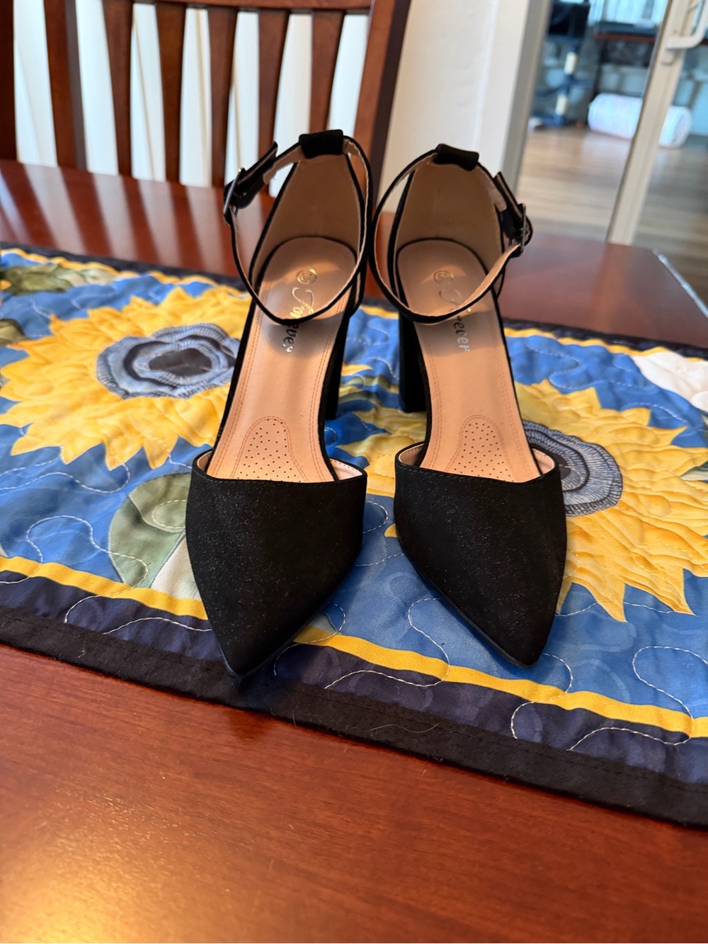 Amazon Black Pointed-Toe Ankle-Strap Heels